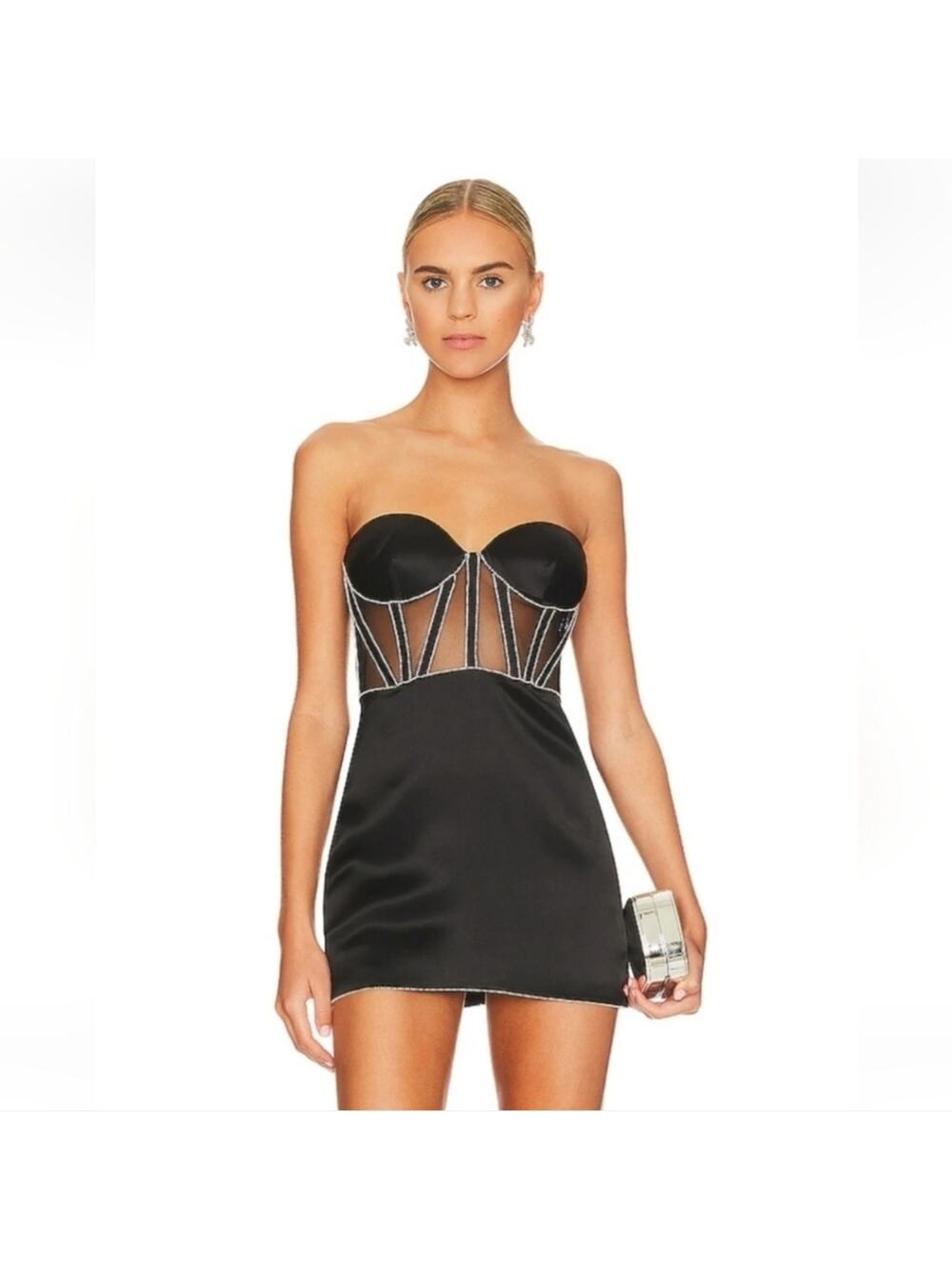 Retrofete Ludlow Dress in Black Large NWT Crystals Corset Strapless Mini